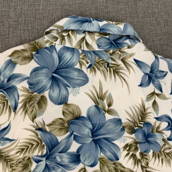 Womens Analogy  Floral Button Down Shirt Blue Ivory Collared Top Medium 100%Rayo - Picture 10 of 12